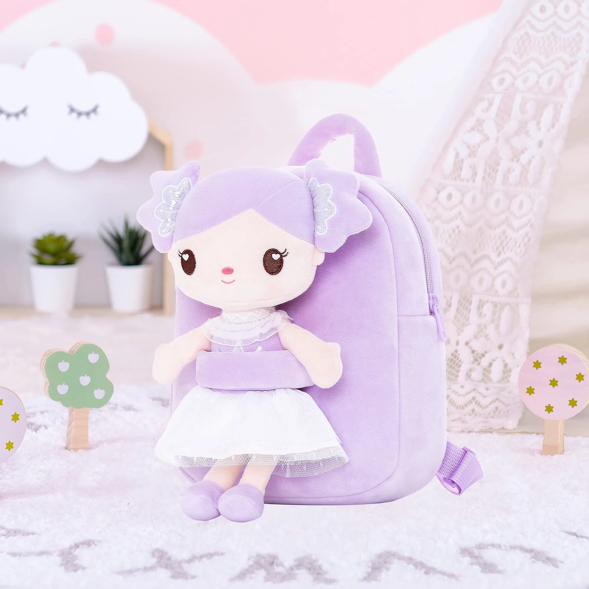 (US Only) Gloveleya 9-inch Curl Candy Girls Doll Backpack