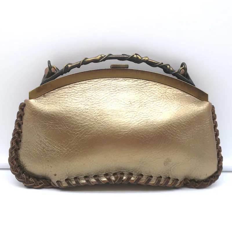 Valentino Scarab Bag Leaf-Embellished Gold Metallic Leather Small Shoulder Bag