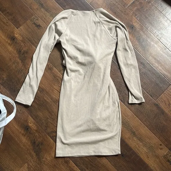 Vici Cream Ribbed Wrap Long Sleeve Dress Size XL