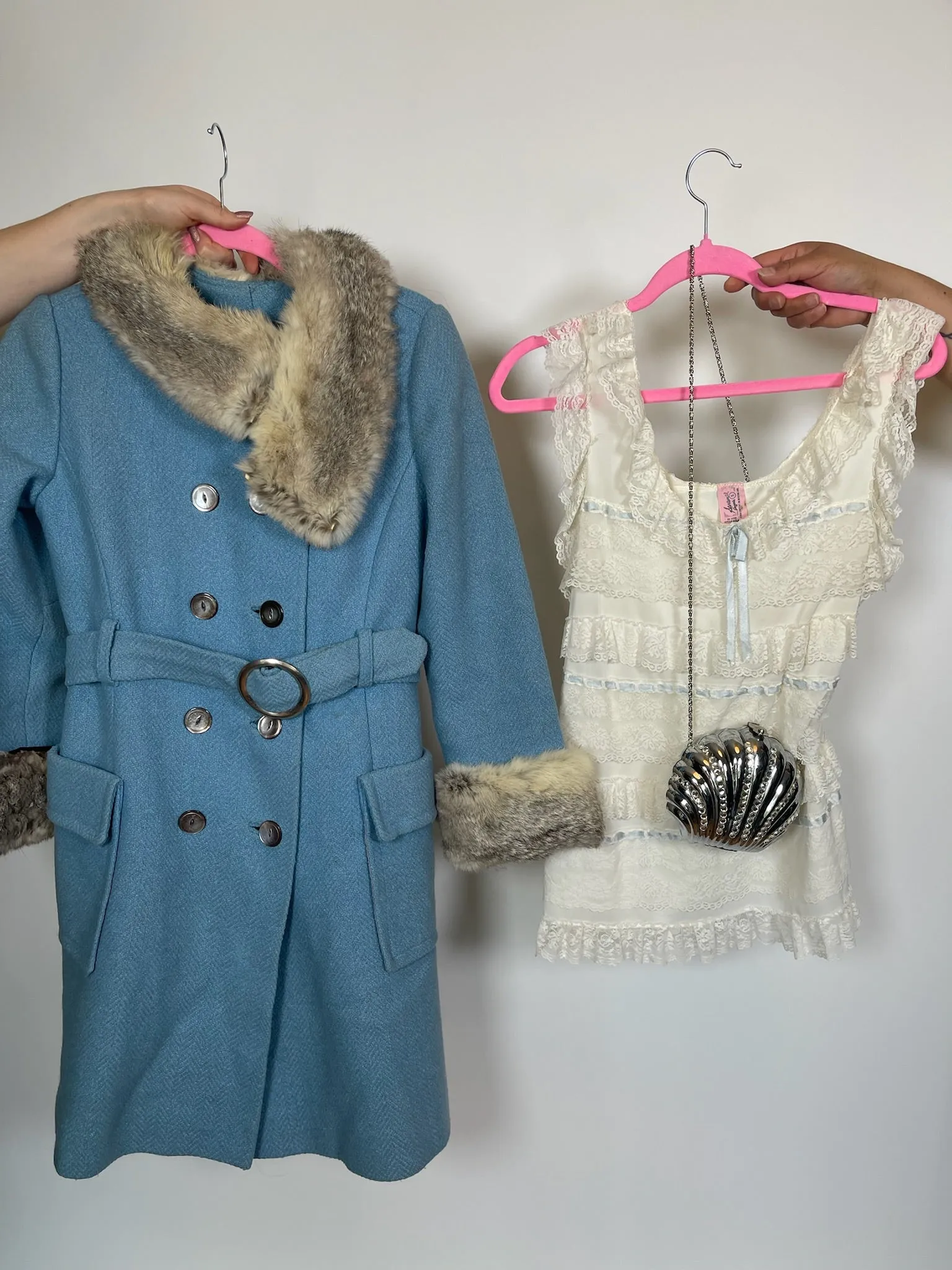 Vintage 60s "Saramal Lingerie" White Lace Dress With Blue Ribbon - Best Fits Size S-L