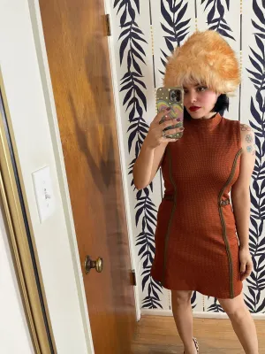 Vintage 80s 90s "Morgan" Orange & Brown Mod Style Dress - Best Fits Size XS-M, Possibly L