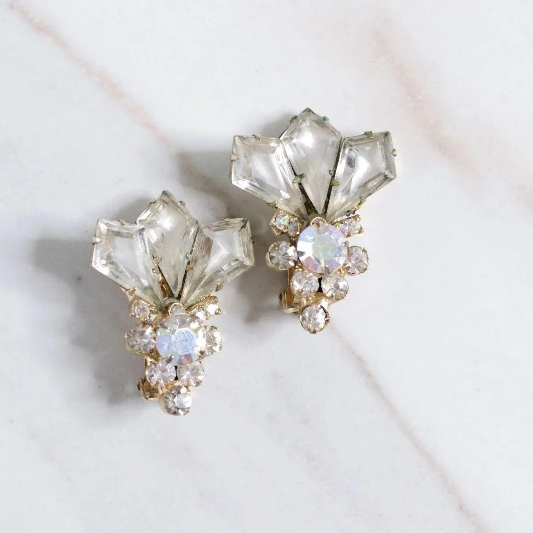 Vintage Champagne Crystal and Aurora Borealis Statement Earrings