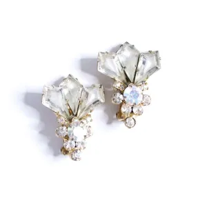 Vintage Champagne Crystal and Aurora Borealis Statement Earrings