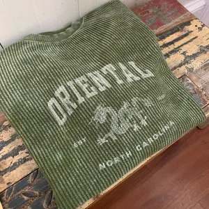 Vintage Dragon Corded Crewneck in Olive