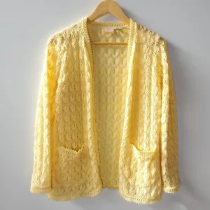 Vintage Knit collection Yellow knit textured stretchy cardigan sweater