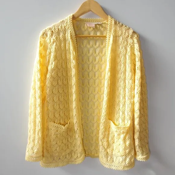 Vintage Knit collection Yellow knit textured stretchy cardigan sweater