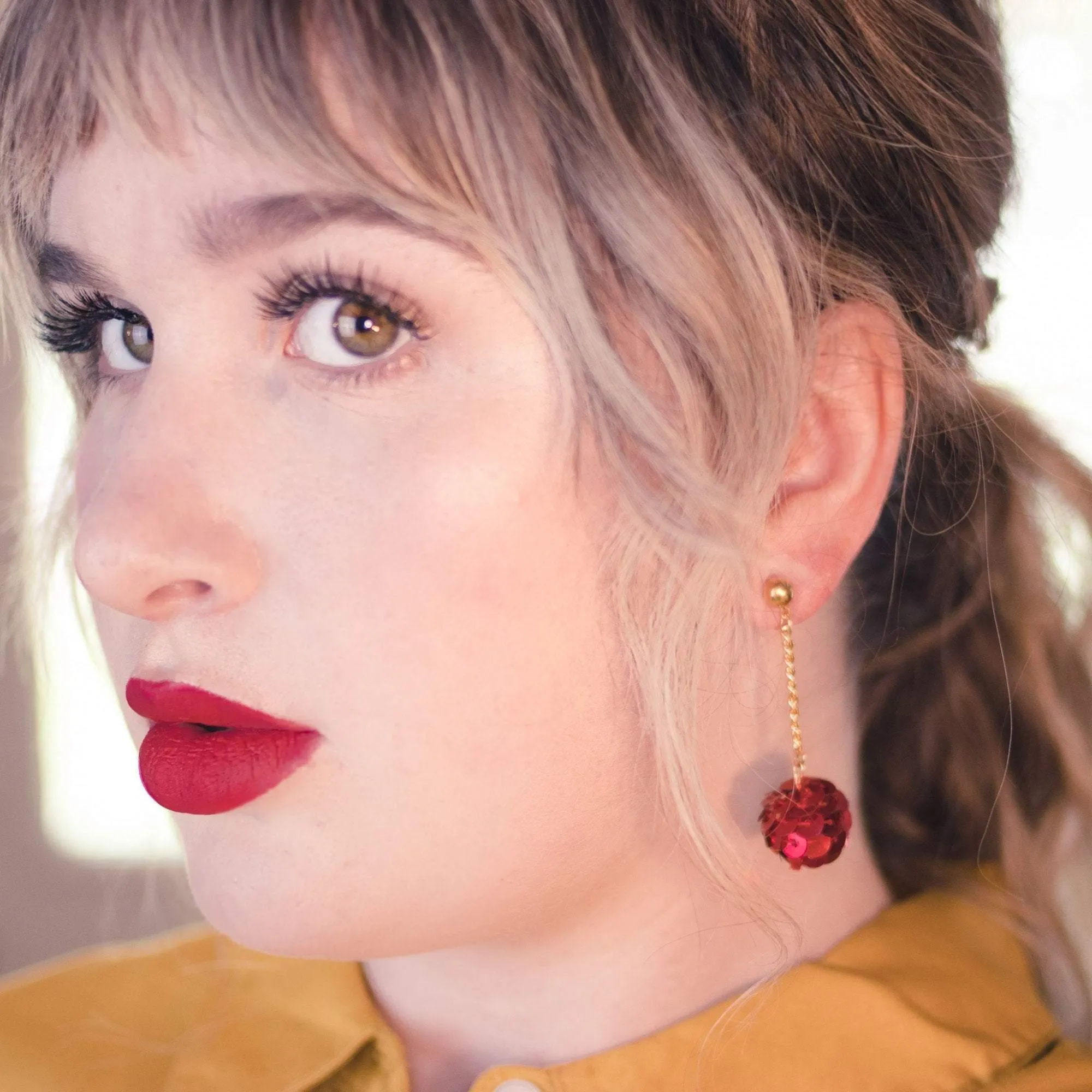 Vintage Red Sequin Dangling Bon Bon Earrings