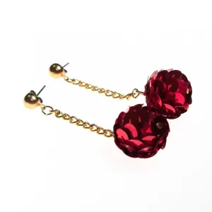 Vintage Red Sequin Dangling Bon Bon Earrings