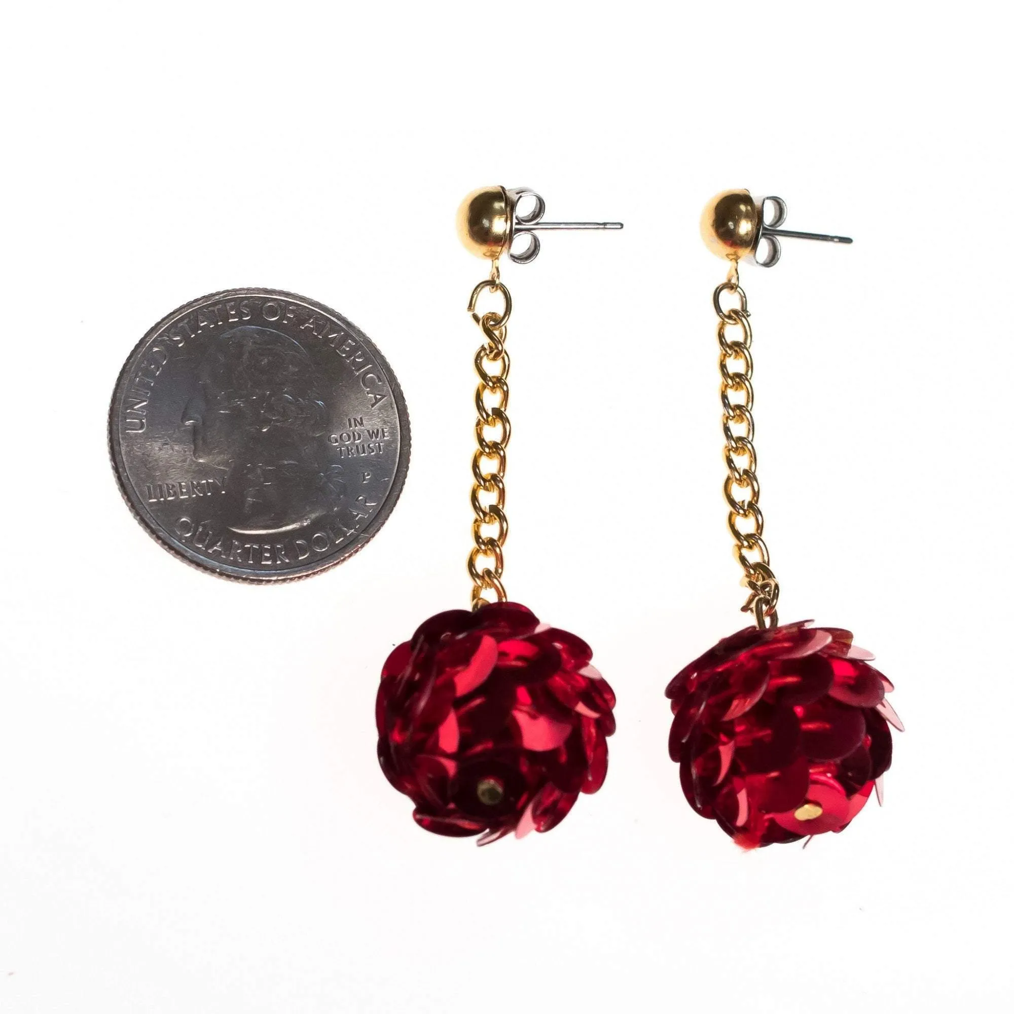 Vintage Red Sequin Dangling Bon Bon Earrings
