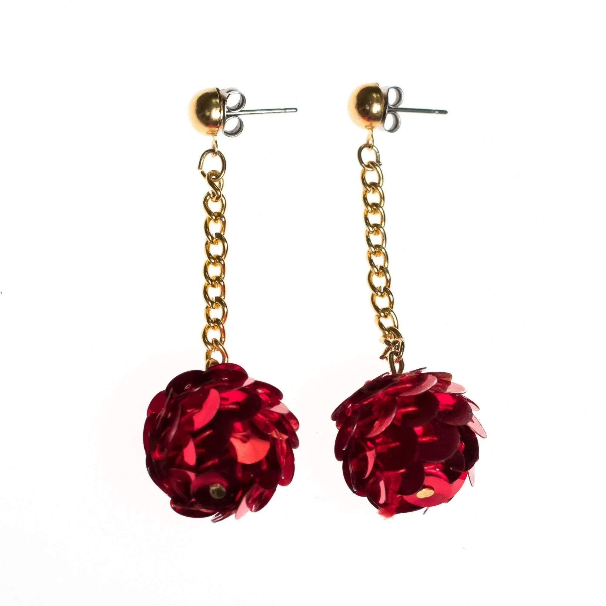 Vintage Red Sequin Dangling Bon Bon Earrings