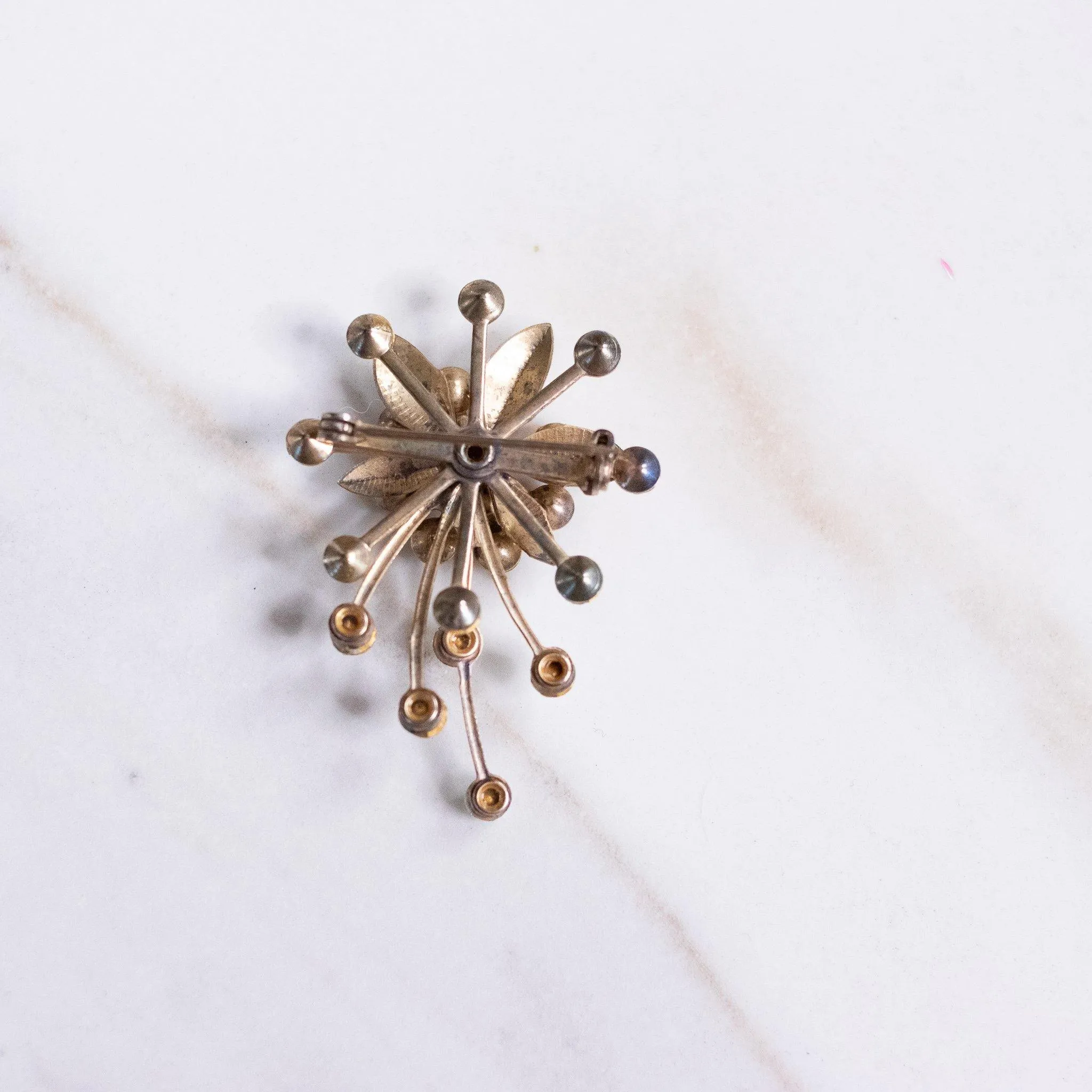 Vintage Smoke and Diamante Floral Spray Brooch