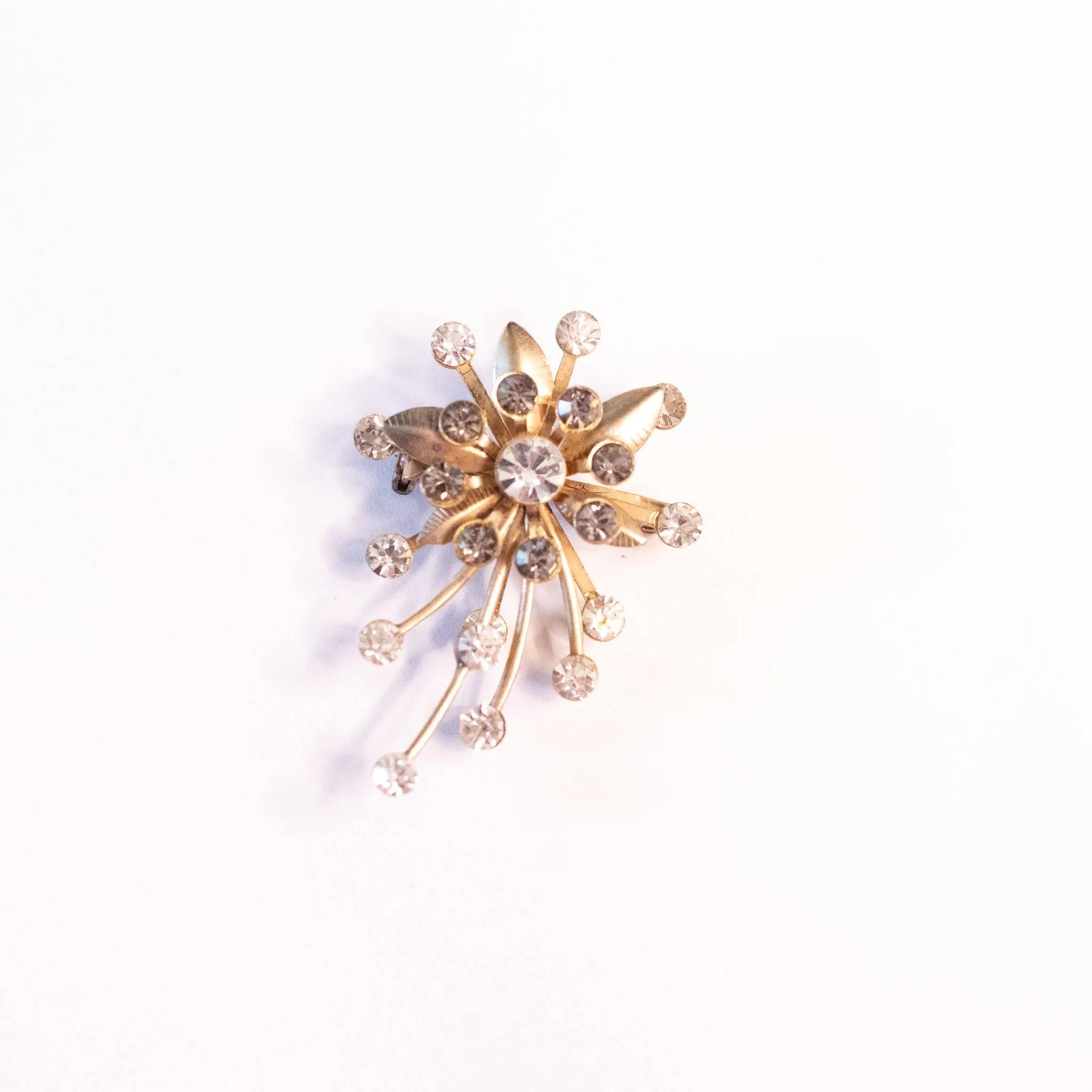 Vintage Smoke and Diamante Floral Spray Brooch