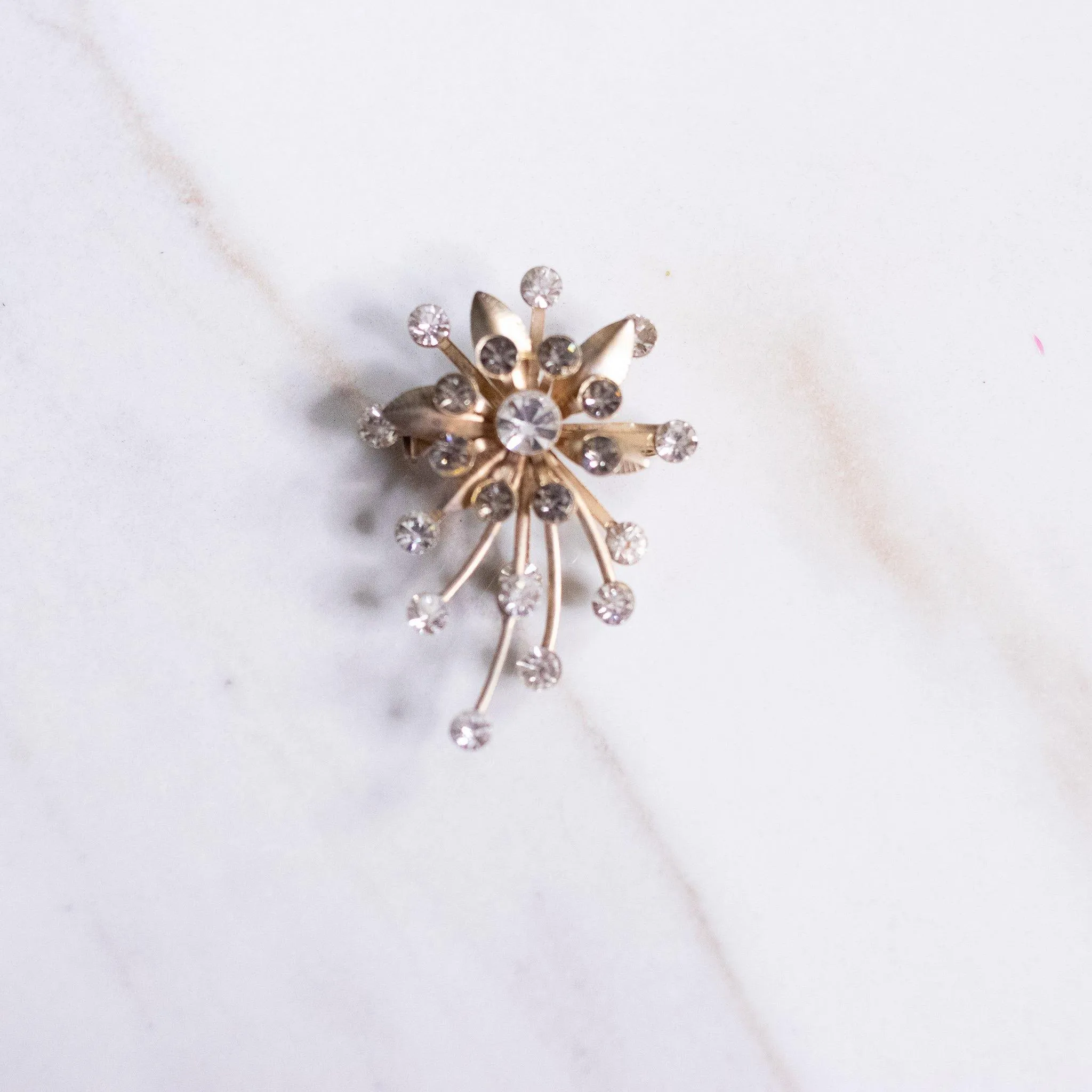 Vintage Smoke and Diamante Floral Spray Brooch