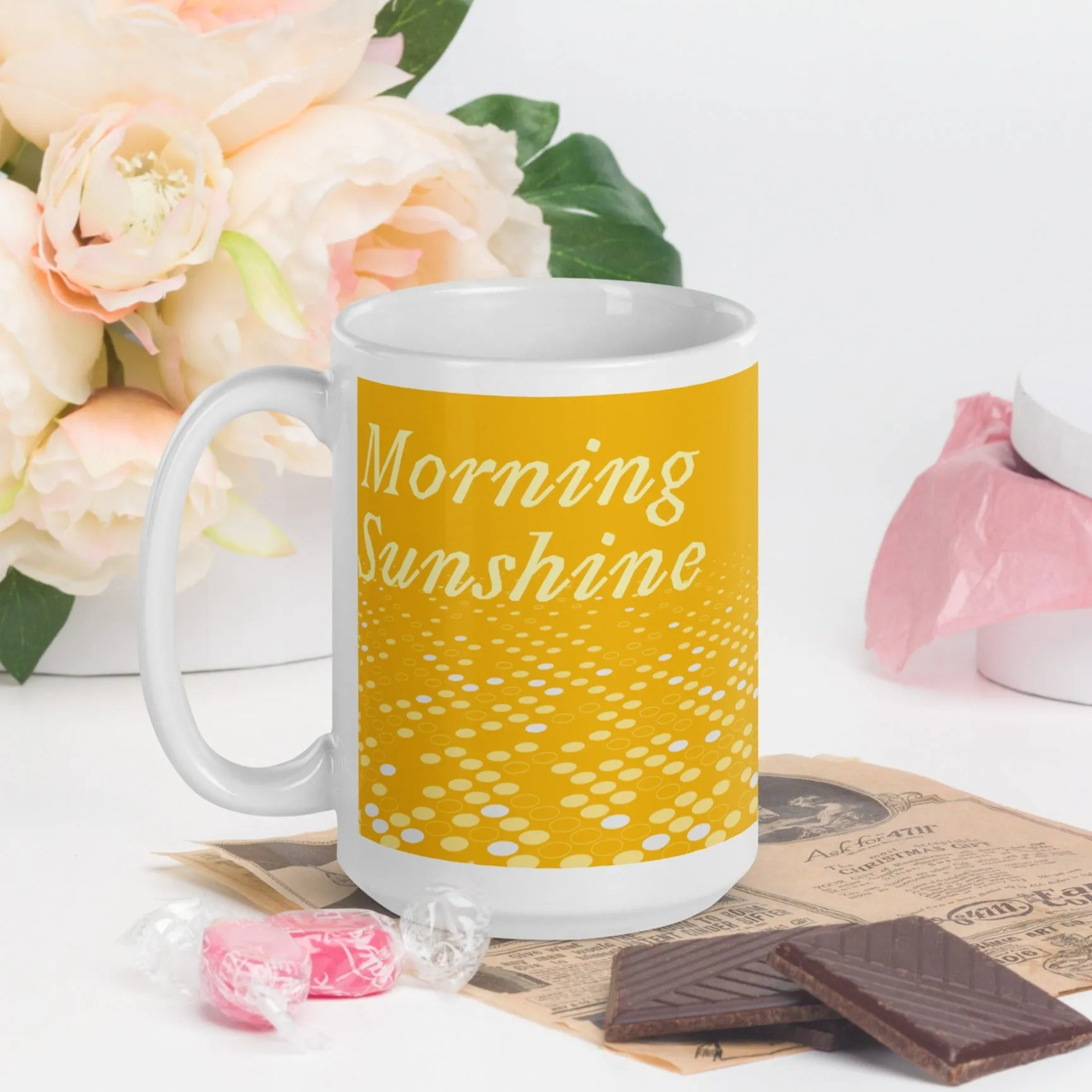 White glossy mug, Morning Sunshine Mug, Coffee Cup, Tea, Gift for Her, Gift for Him