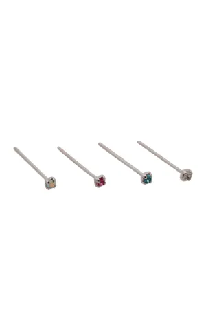 WILDSTEEL Nose Stud 4x Assorted Crystal Sterling Silver