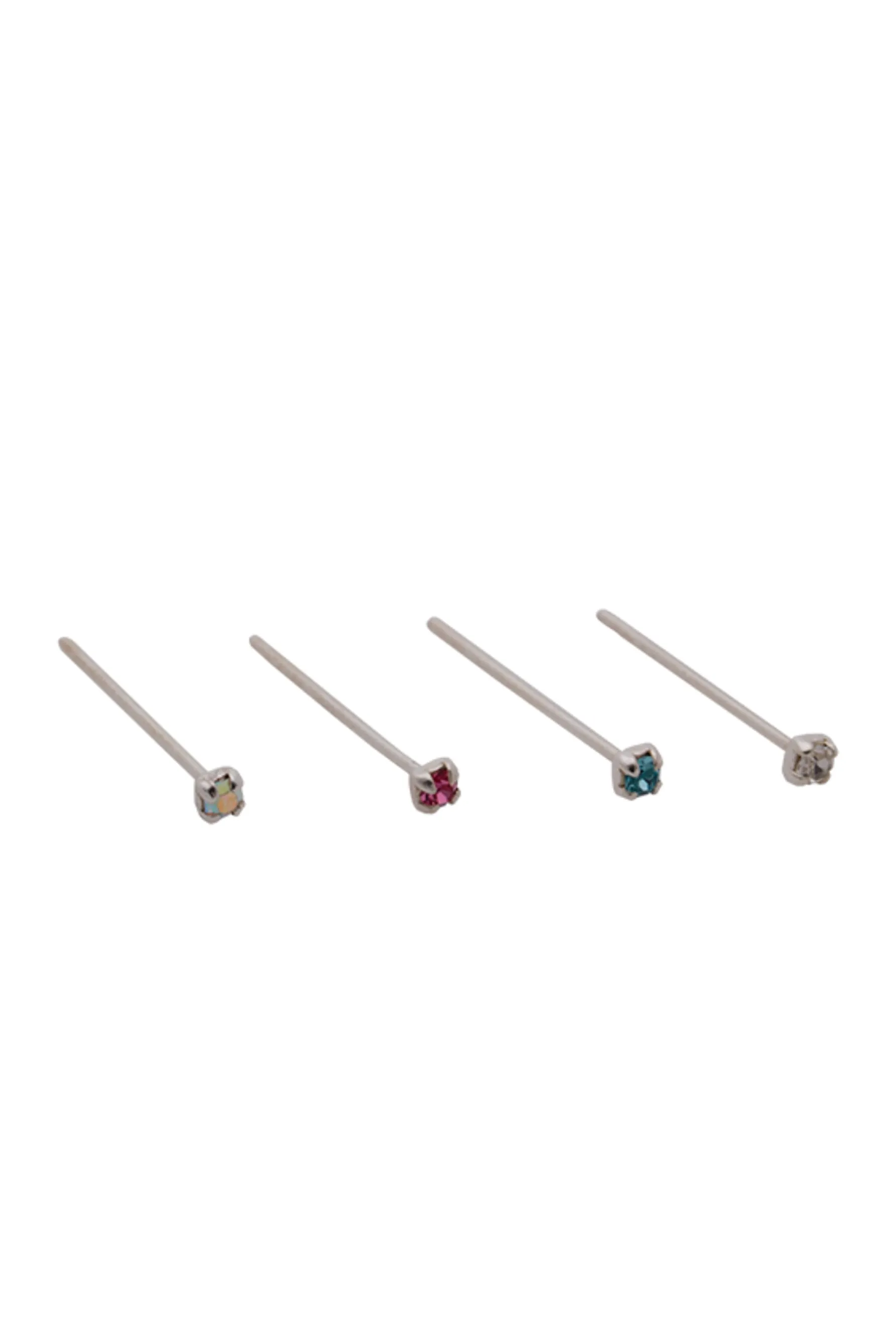 WILDSTEEL Nose Stud 4x Assorted Crystal Sterling Silver