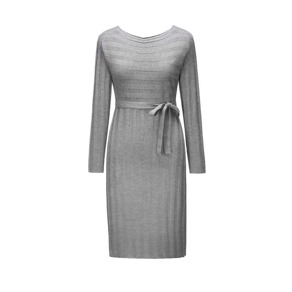 Women Knitting Pullover Lace Up Dresses for Winter