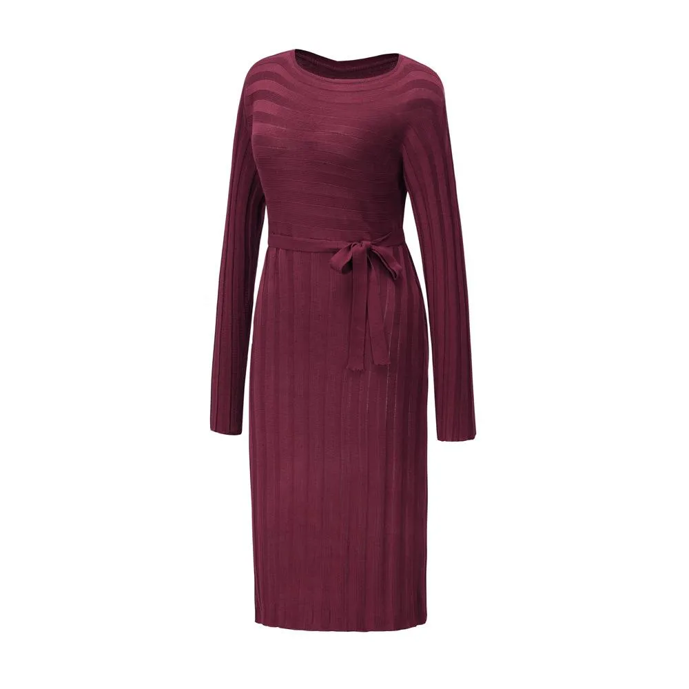 Women Knitting Pullover Lace Up Dresses for Winter