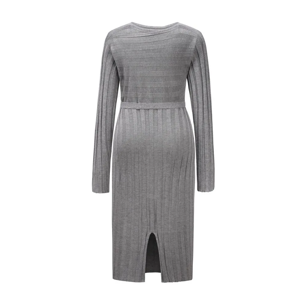 Women Knitting Pullover Lace Up Dresses for Winter
