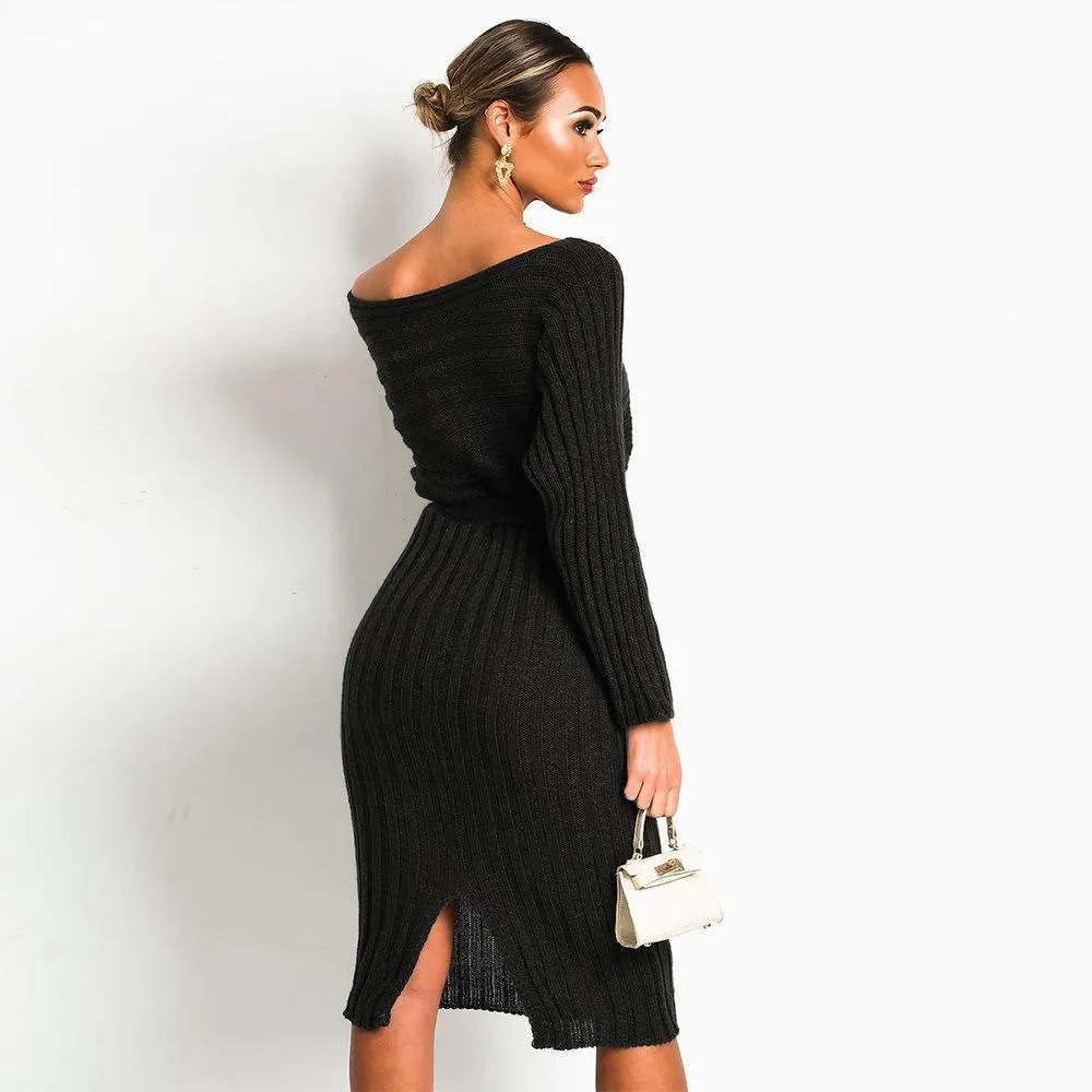 Women Knitting Pullover Lace Up Dresses for Winter