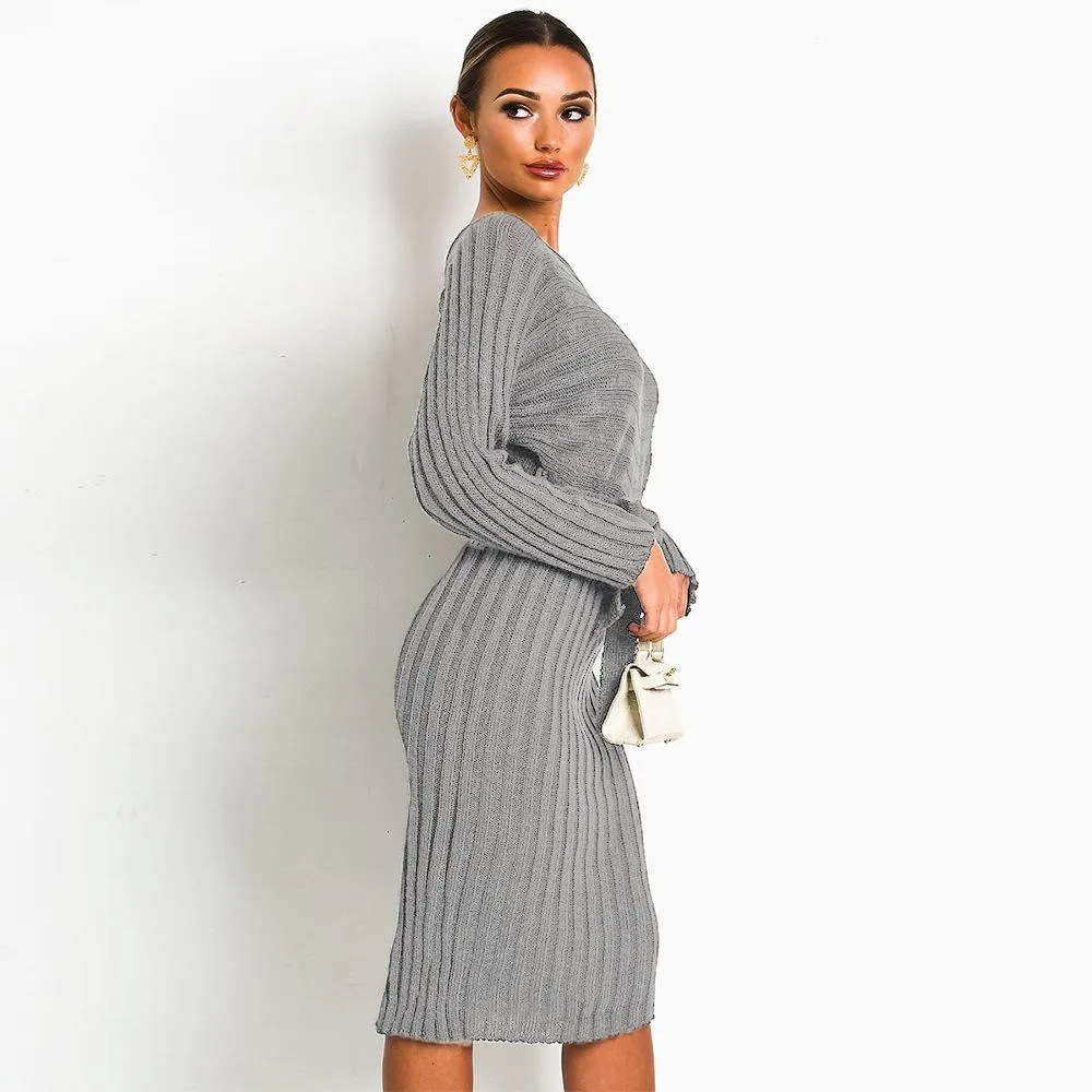 Women Knitting Pullover Lace Up Dresses for Winter