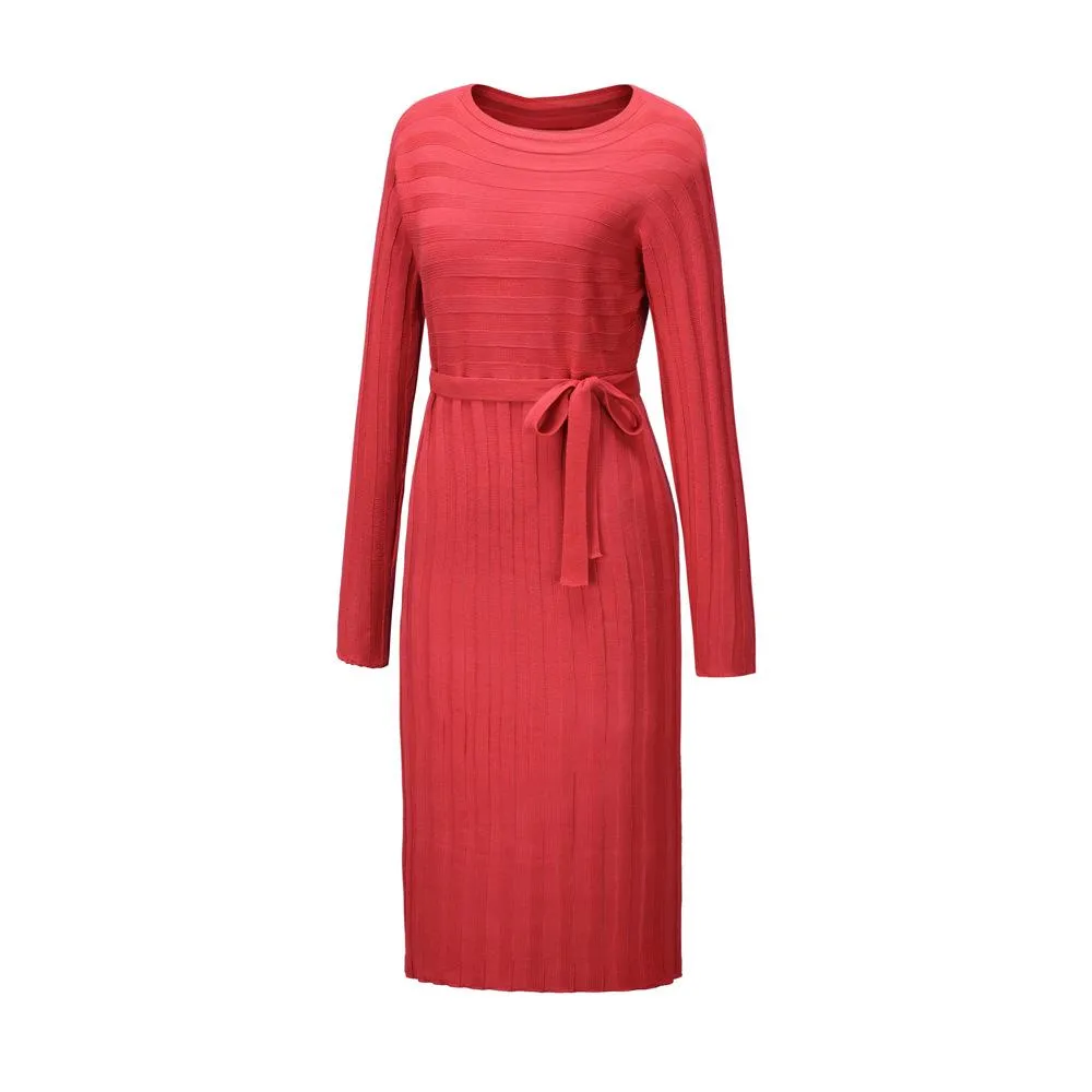 Women Knitting Pullover Lace Up Dresses for Winter