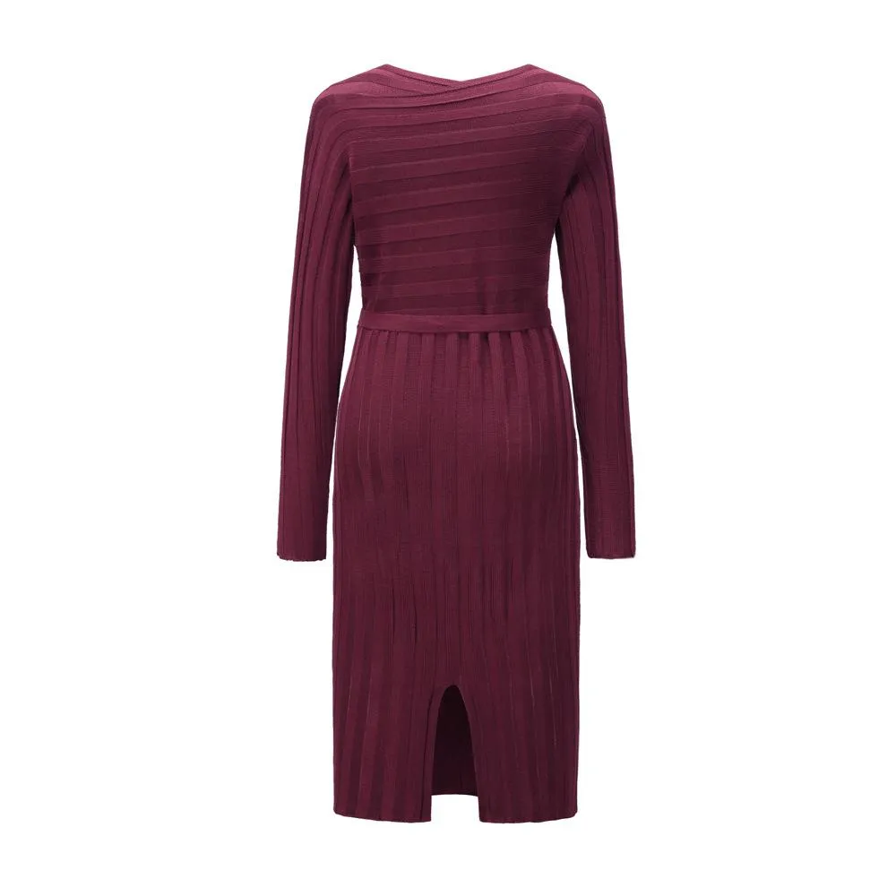 Women Knitting Pullover Lace Up Dresses for Winter