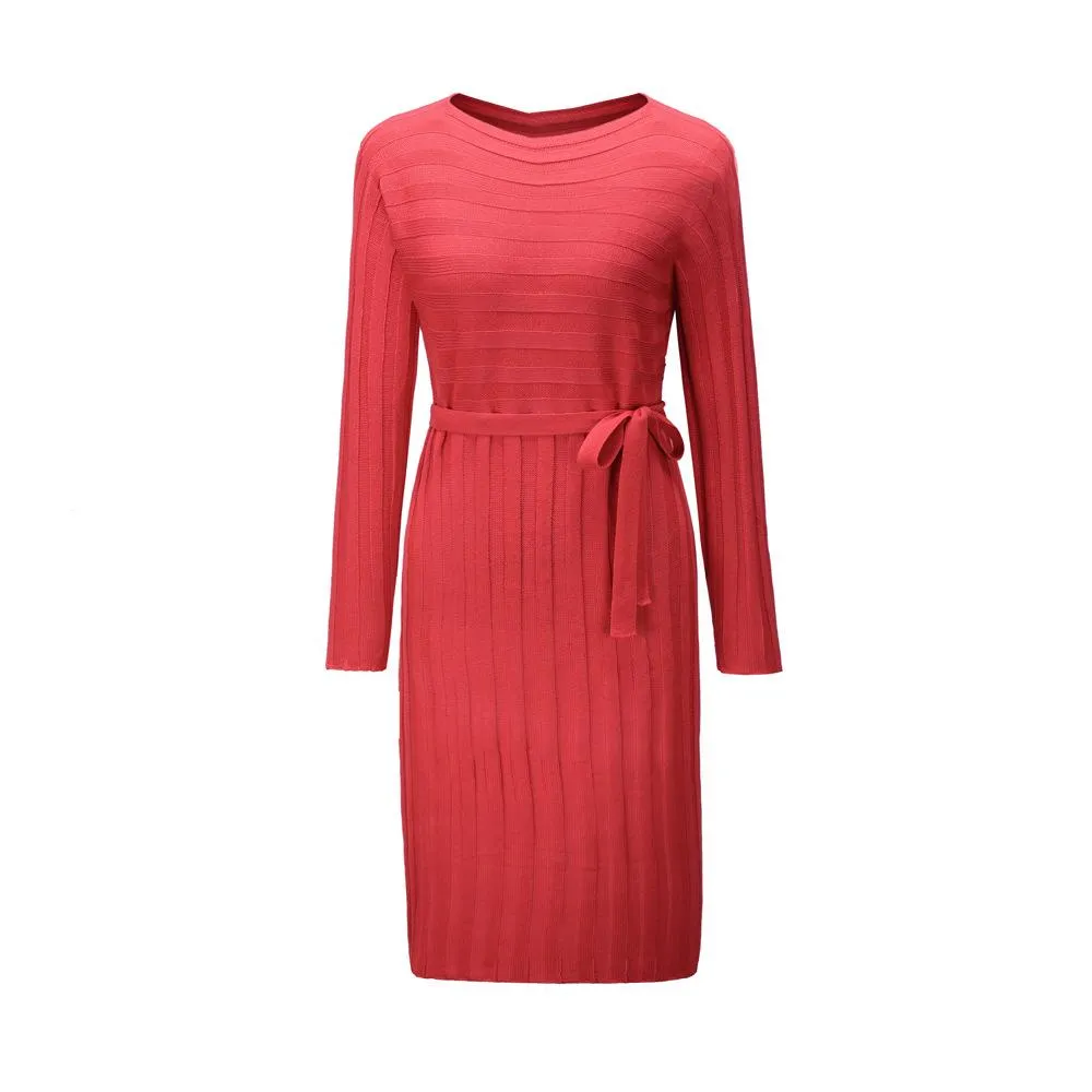Women Knitting Pullover Lace Up Dresses for Winter