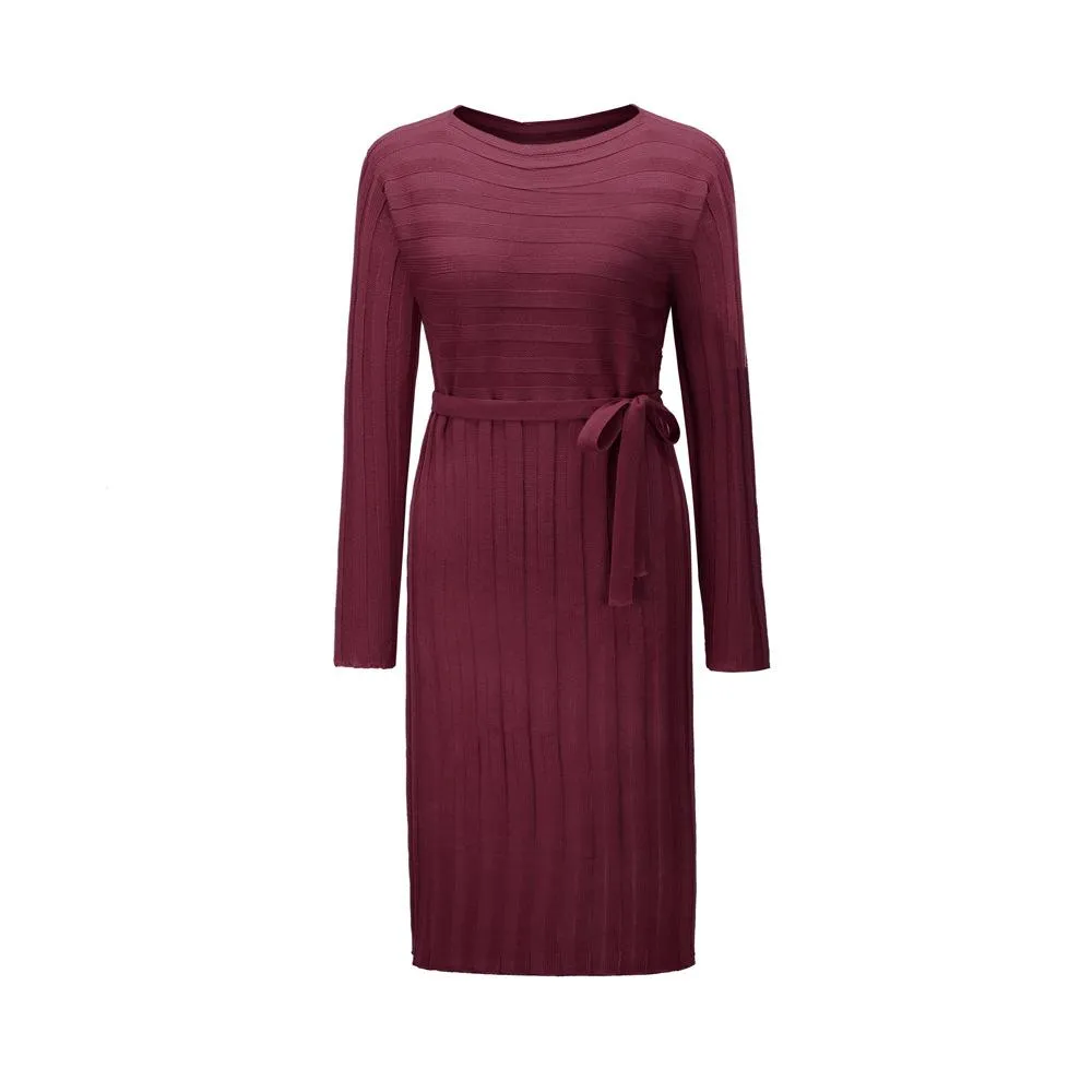 Women Knitting Pullover Lace Up Dresses for Winter