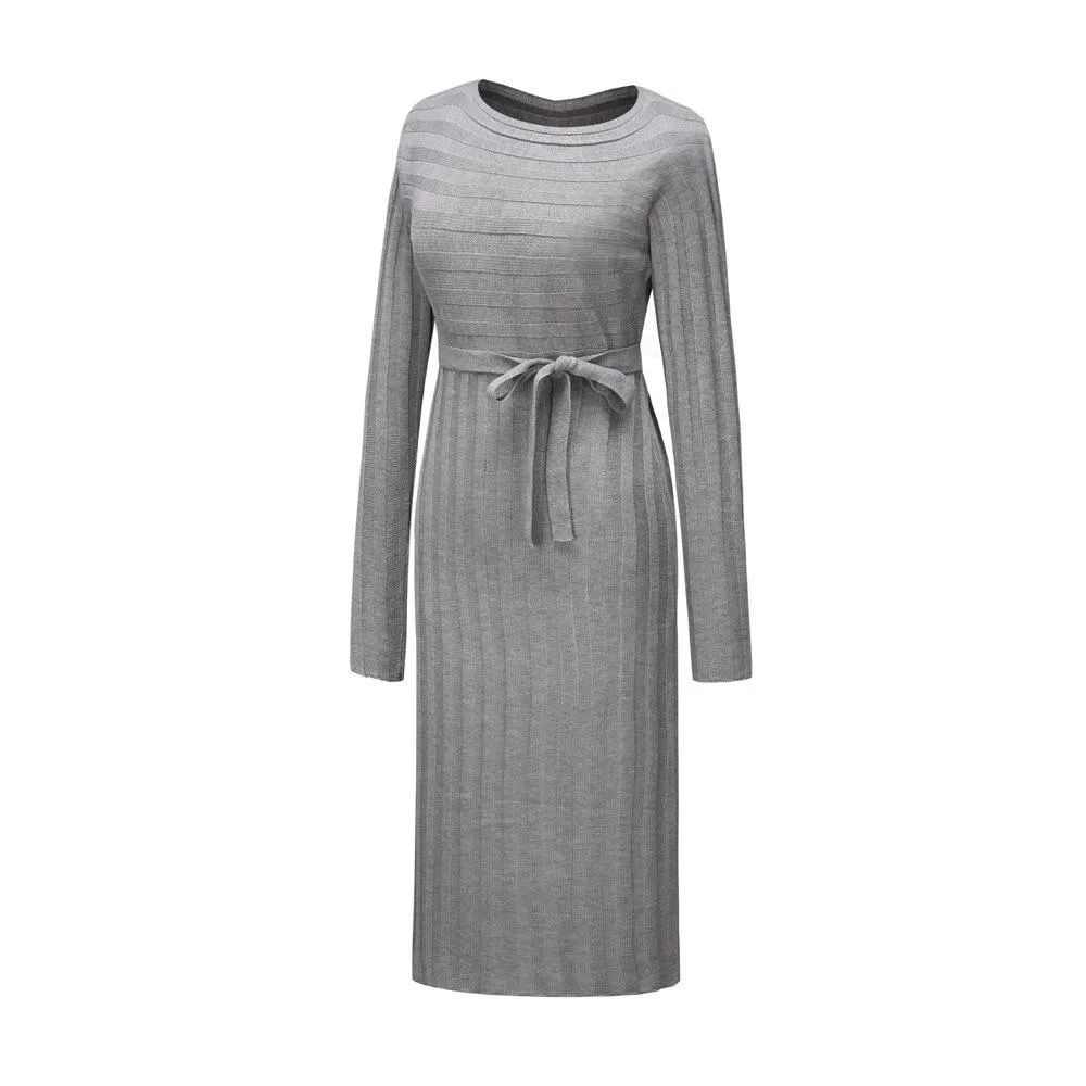 Women Knitting Pullover Lace Up Dresses for Winter