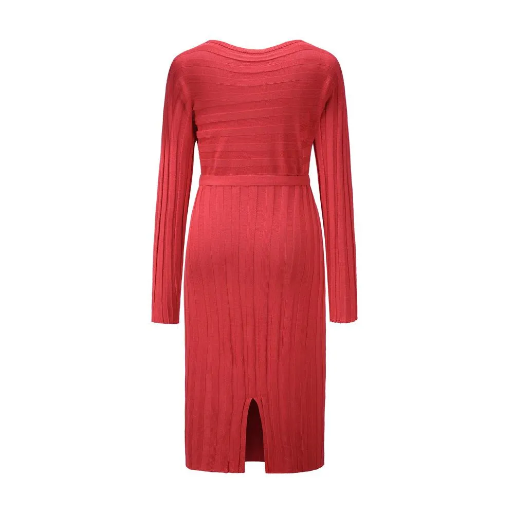 Women Knitting Pullover Lace Up Dresses for Winter