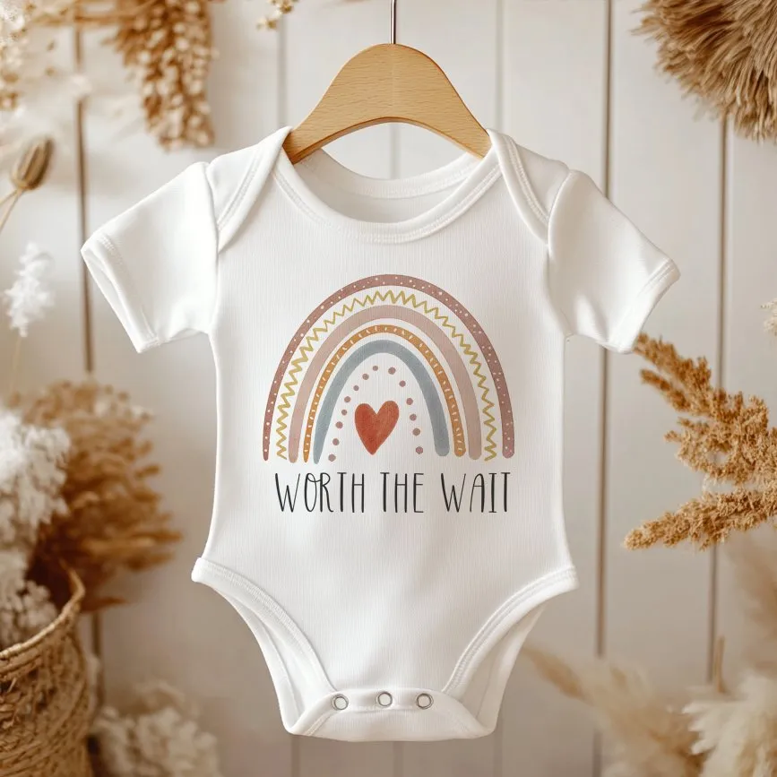 Worth The Wait Watercolor Rainbow Baby Bodysuit