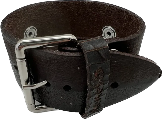 Wrinkled Distressed Dark Brown Leather Wide Cuff