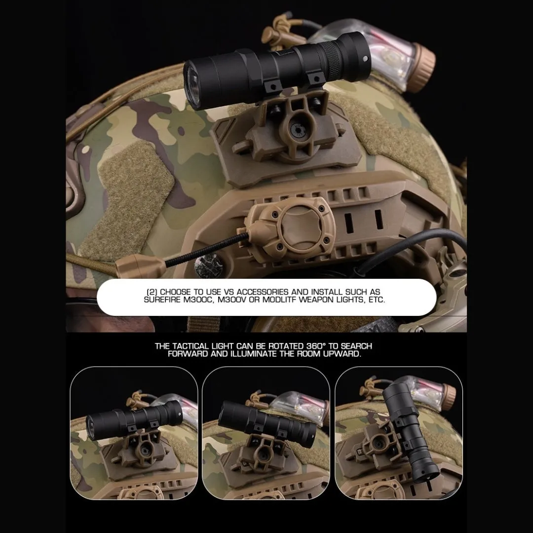WST Universal Helmet Tactical Light Adapter, Velcro Mount - Black