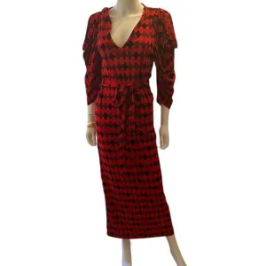Zara Collection Red Geometric Mesh Puff Sleeve Maxi Dress S