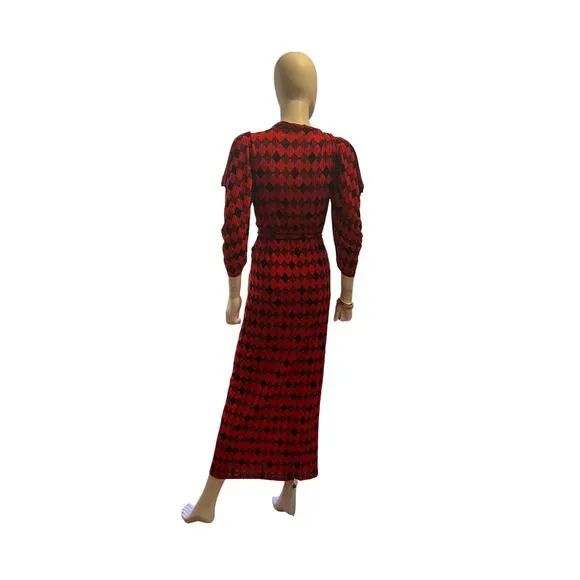 Zara Collection Red Geometric Mesh Puff Sleeve Maxi Dress S